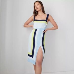 Aritzia Babaton 90s Slit Blue Colorblock Matte Satin Dress, Size 4 - New - $138
